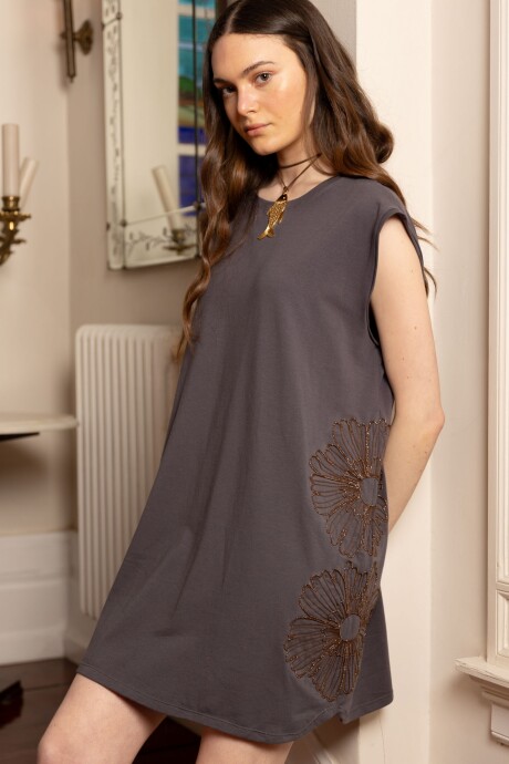 Vestido Floral Corto Gris