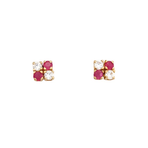 Caravanas Mosaico Rubí de oro- Oro bajo - Rubí y zirconias- CA8128 conpiedra