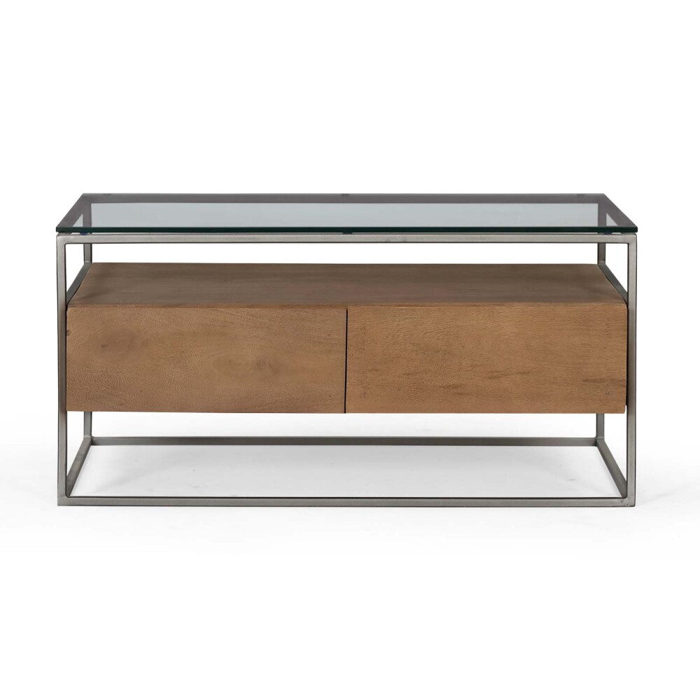 MESA RATONA VIDRIO-MADERA-Y-METAL MARRON VITRO AVELLANA