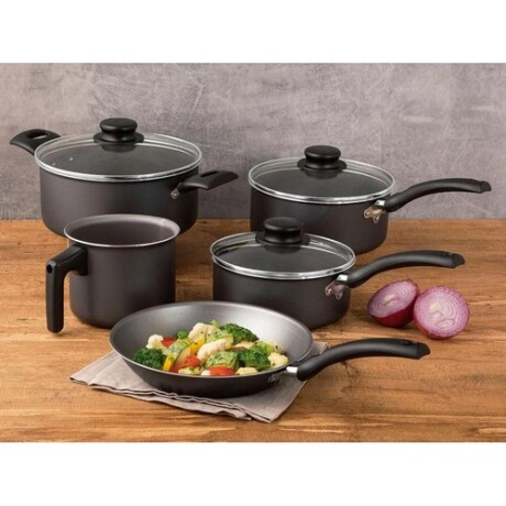 Batería de Cocina 5 Piezas Tramontina Turim Antiadherente Starflon Max Negro