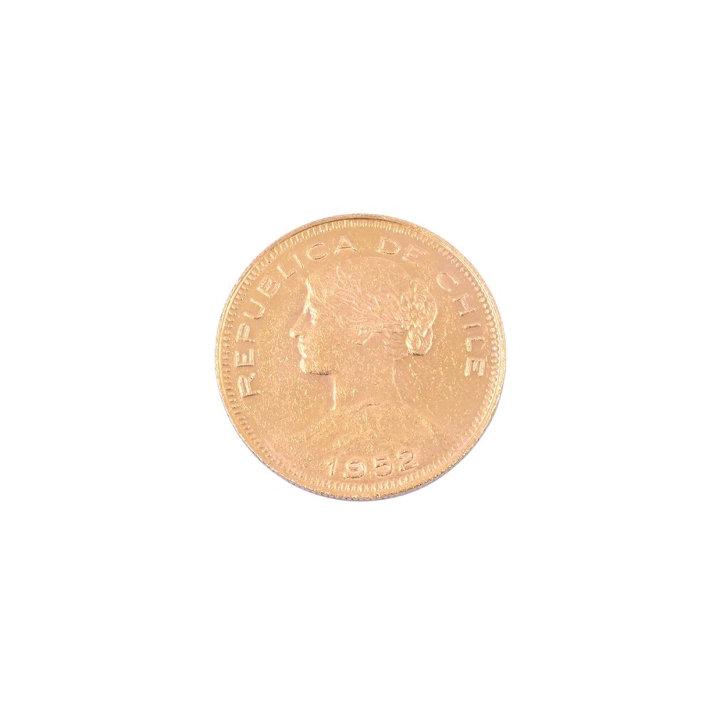 Moneda de oro Republica de Chile 100 pesos año 1952. Moneda de oro Republica de Chile 100 pesos año 1952.