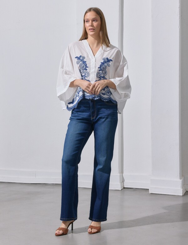 Blusa Bordada BLANCO/AZUL