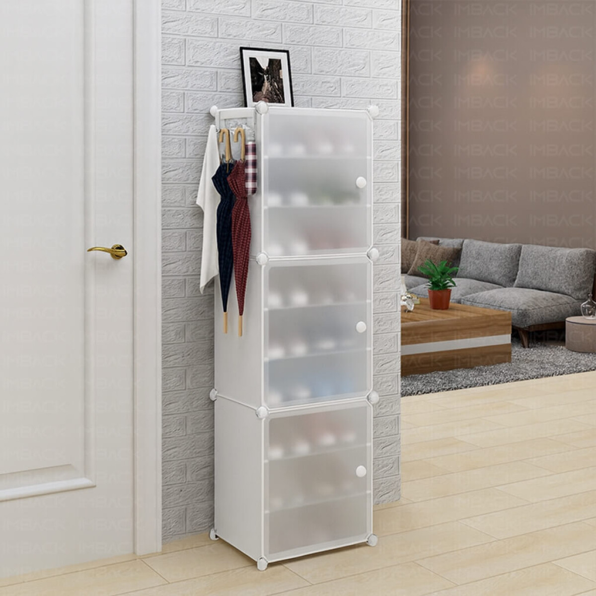Armario Organizador de Zapatos IMBACK IBK-PLC007 | 3 Pisos, 3 Puertas Esmeriladas, Compacto y Versátil Blanco 