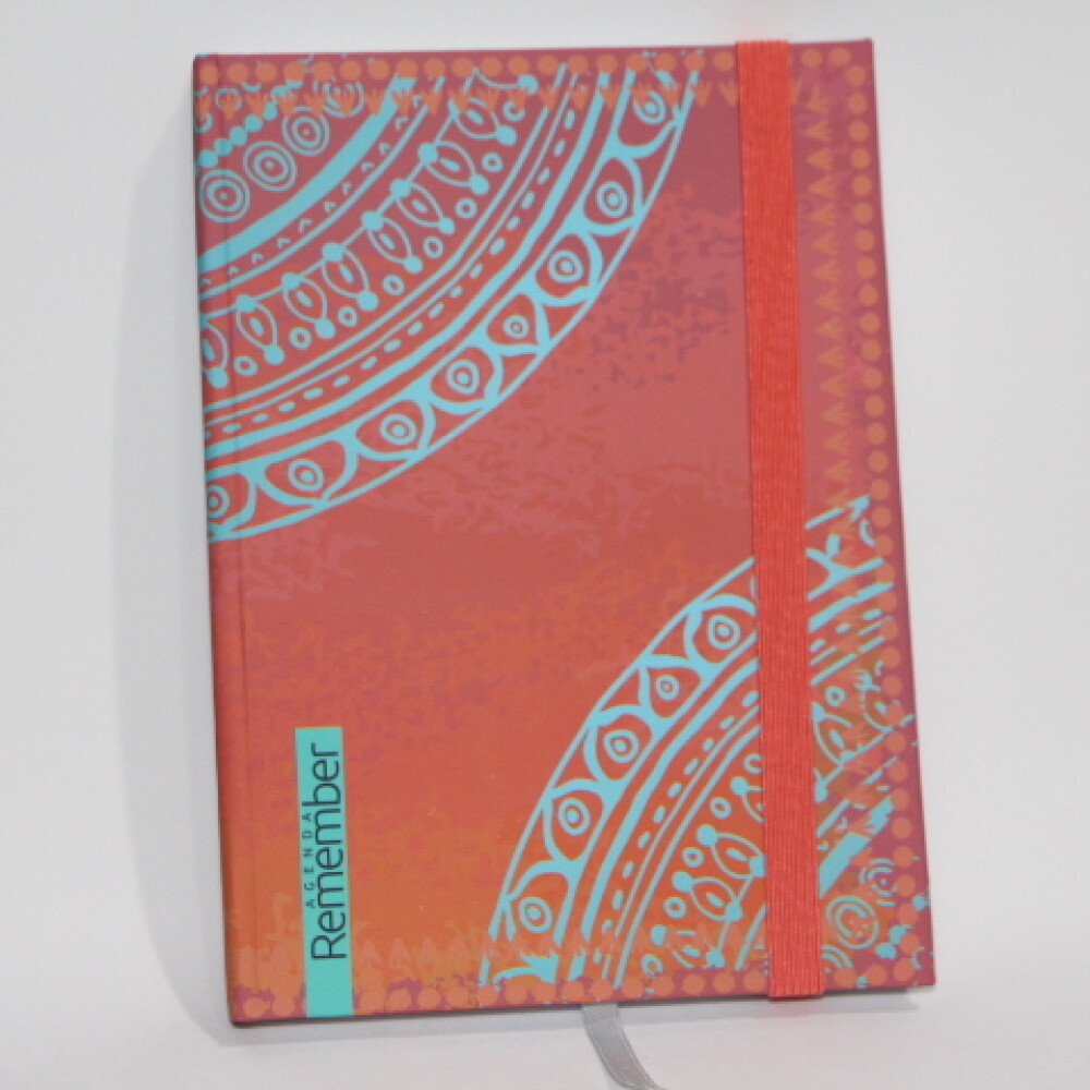 AGENDA REMEMBER PRINT 1370 TAPA MANDALA CELESTE Y FONDO ROJO