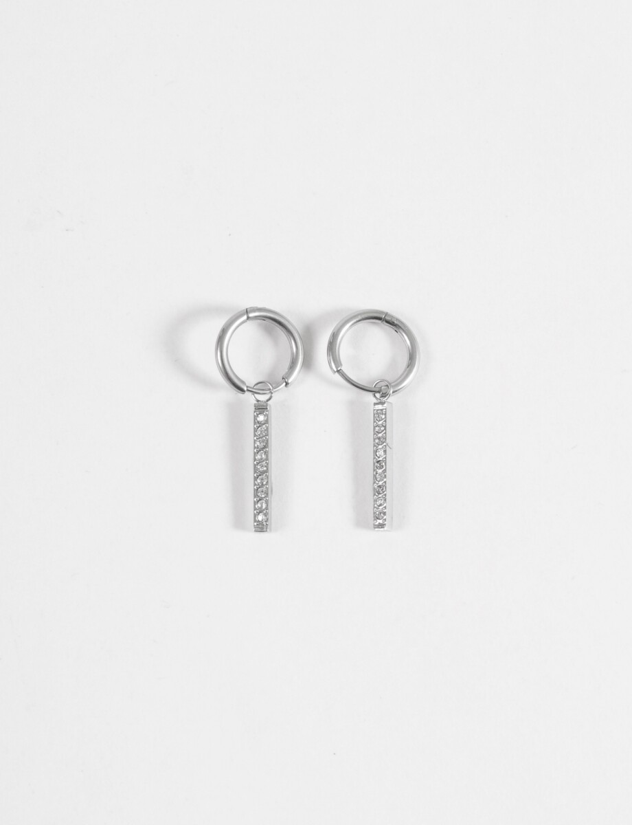 Aros acero con dije strass - plateado 