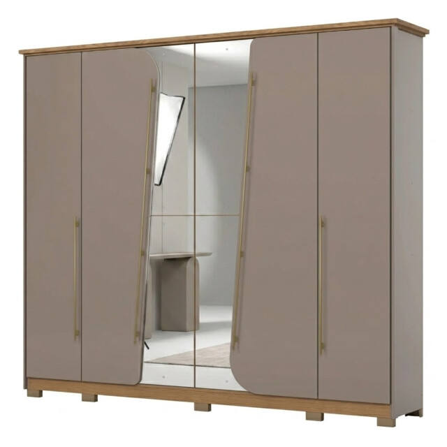 ROPERO DUBAI 6 PUERTAS 6 CAJONES INTERNOS CON ESPEJO GUARDARROPA CLOSET ARMARIO CANELA