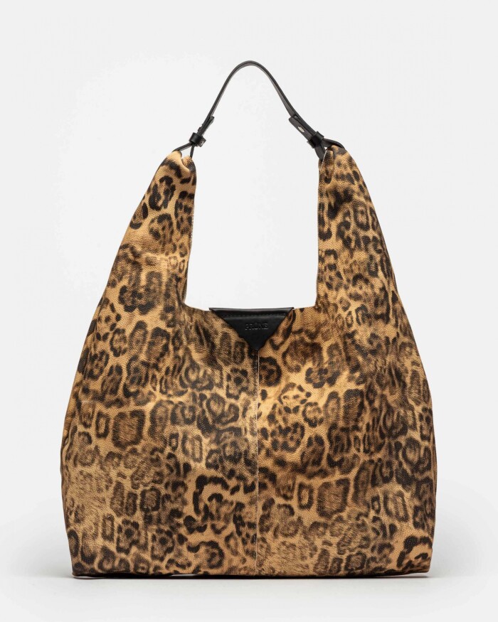 Bolso The Shopping En Cuero Animal Print Camel