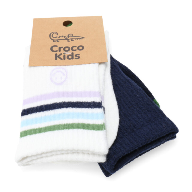 Medias Croco Kids Media Solid/Stripes pack X2 Blanco - Azul Oscuro