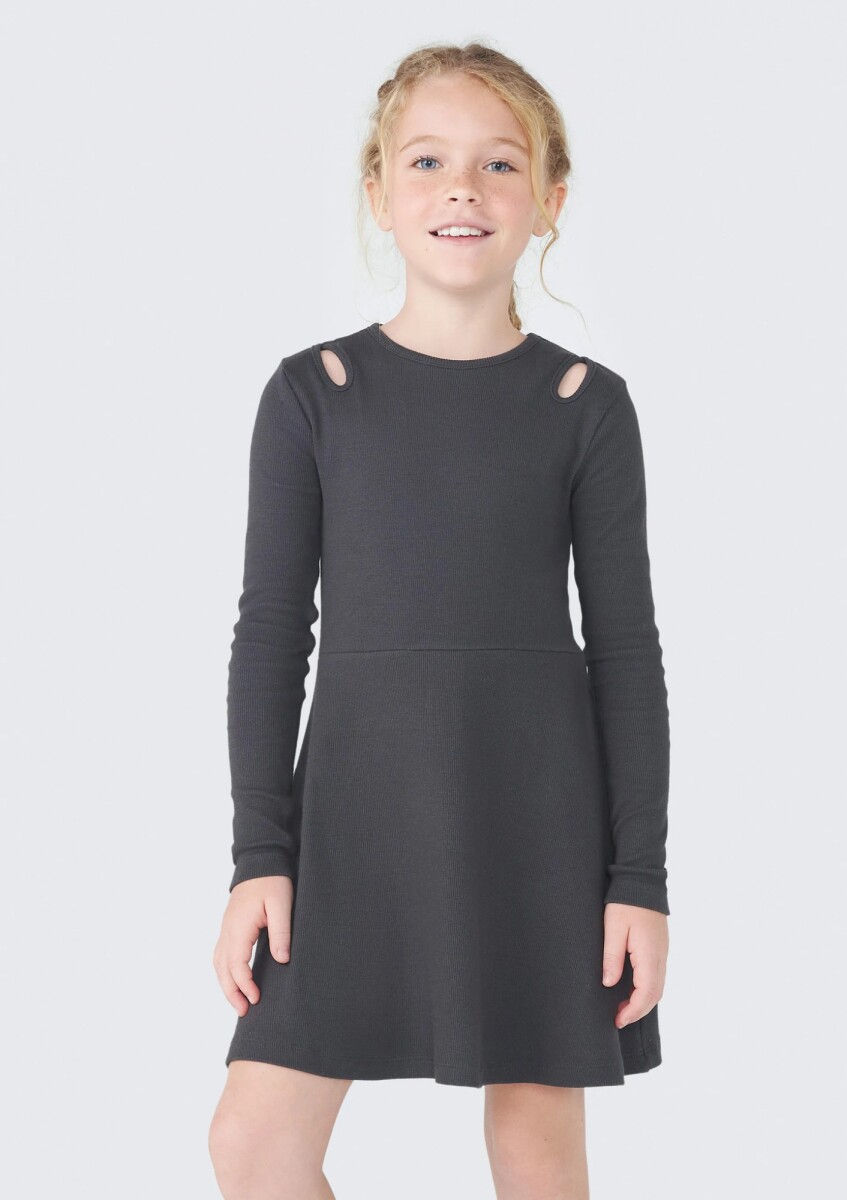 VESTIDO INFANTIL REGULAR - GRIS OSCURO 