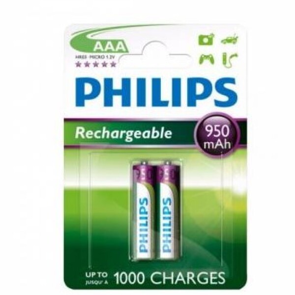 Pilas Recargables AAA de 950 mAh Philips Blíster Pack de 2 Unidades Pilas Recargables AAA de 950 mAh Philips Blíster Pack de 2 Unidades