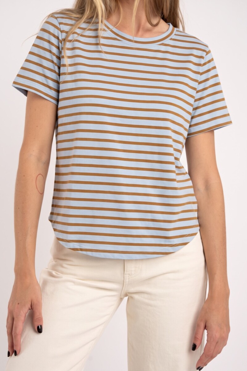 Remera Rayada Celeste