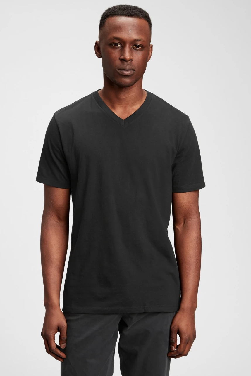 Remera Manga Corta Cuello V Hombre True Black