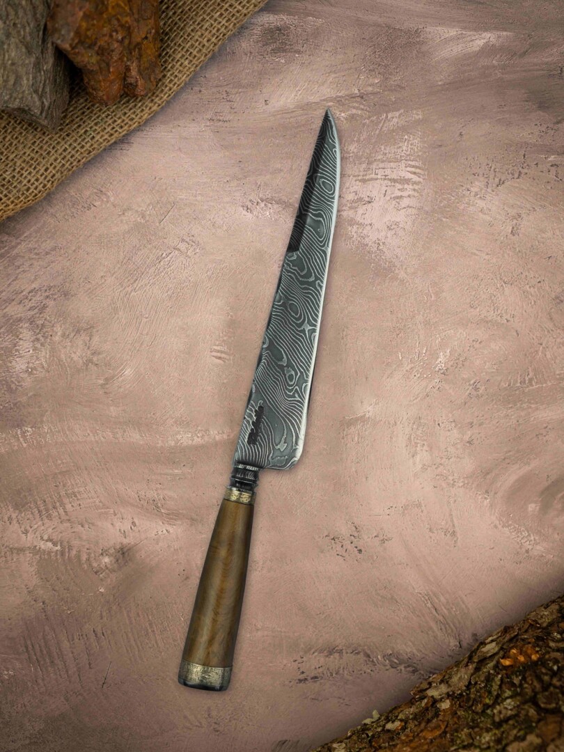 Cuchillo Cabo Torneado - Acero de Damasco Cuchillo Cabo Torneado - Acero de Damasco