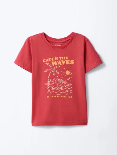 CAMISETA DE NIÑA MANGA CORTA ESTAMPADA ROJO