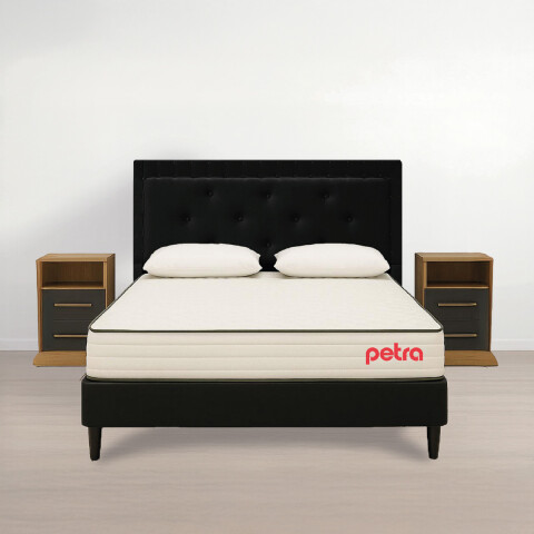 JUEGO DE DORMITORIO SOMMIER MESA DE LUZ RESPALDO ALMOHADA NEGRO Juego De Dormitorio Sommier Mesa De Luz Respaldo Almohada Negro