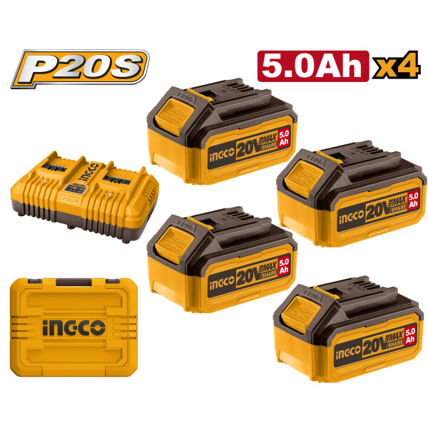 SET X 4 BATERIAS 5AH + CARGADOR DOBLE + VALIJA INGCO FBCLI20245 SET X 4 BATERIAS 5AH + CARGADOR DOBLE + VALIJA INGCO FBCLI20245