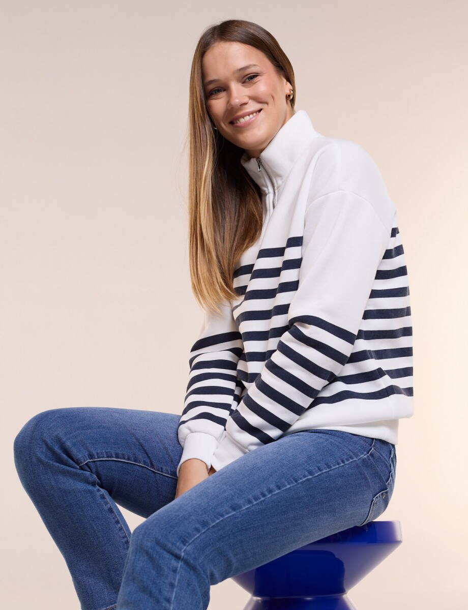 Buzo Zip Lineas - Blanco/azul 