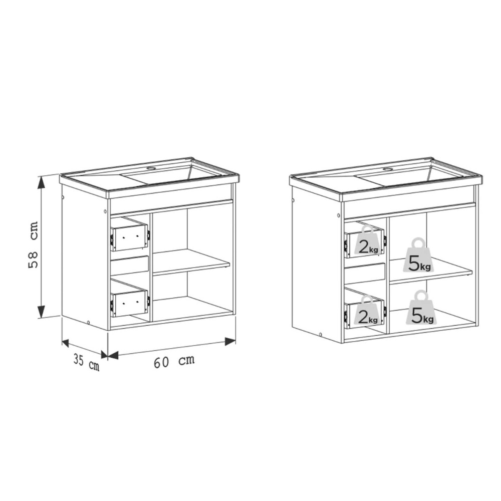 Mueble de baño suspendido Canela Jequitiba 60cm Mueble De Baño Suspendido Canela Jequitiba 60cm