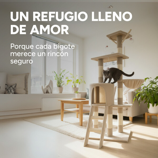Rascador Torre 5 Niveles En Felpa Y Sisal Para Gato Juego Color Variante Beige