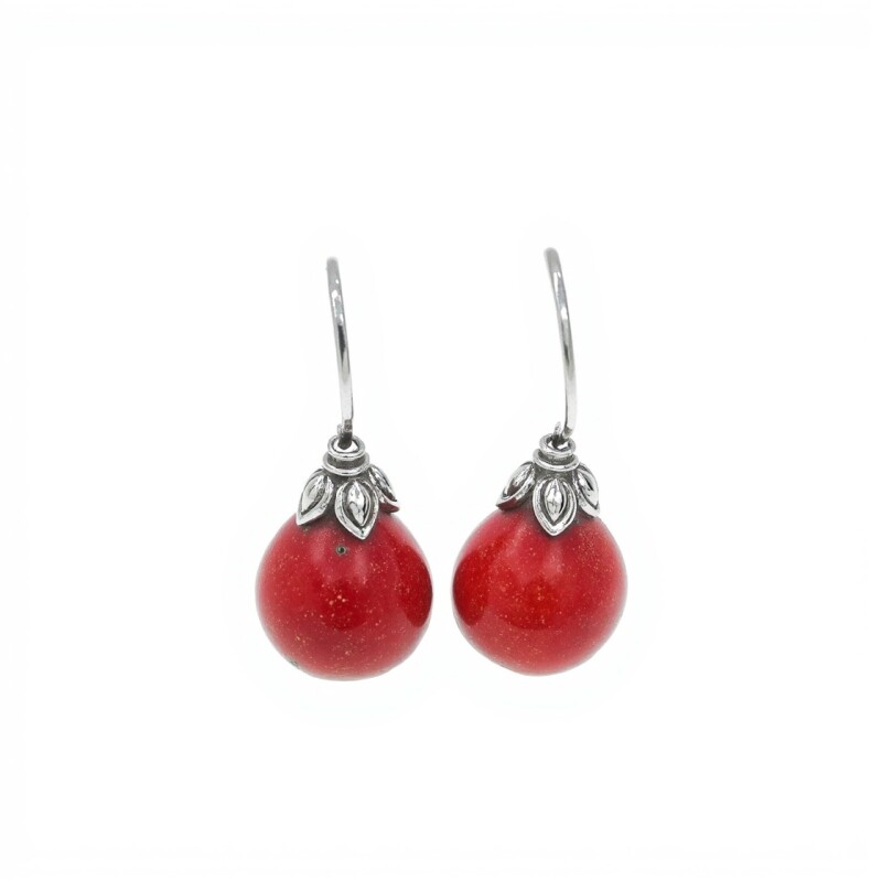 Caravanas Gota-Plata 925-Piedra Coral rojo-CA3388 conpiedra