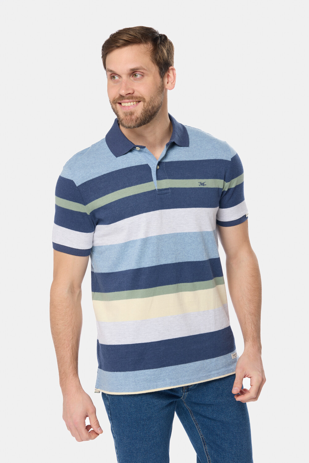 REMERA POLO JERSEY RAYADA Celeste