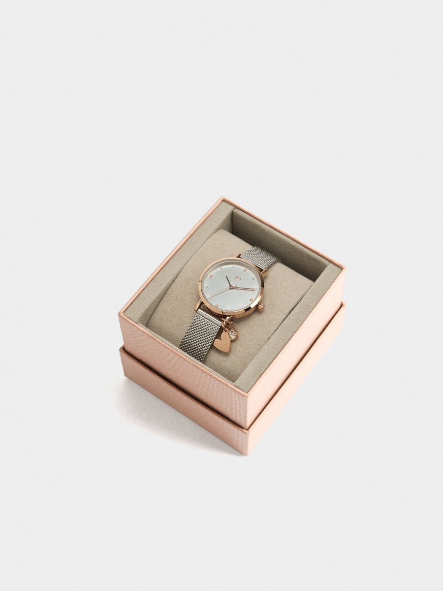 Reloj Bicolor Con Pulsera Acero Inoxidable Con Charm bicolor