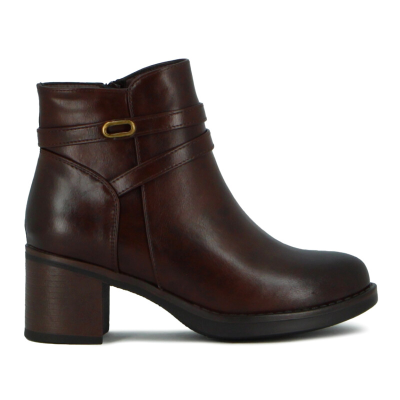 Darkness Bota De Dama Caña Baja Taco Cuadrado Dos Tiras - Marron Os Marron Oscuro