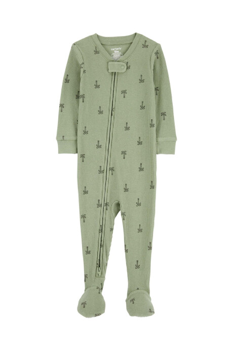 Pijama una pieza de algodón térmico, con pie, diseño palmeras. Talles 12-24M Sin color