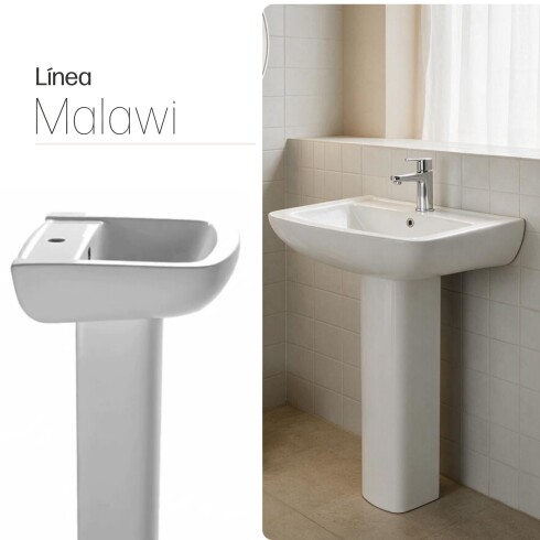 LAVATORIO Y PEDESTAL DE LOZA SANITARIA MALAWI BLANCO BLANCO