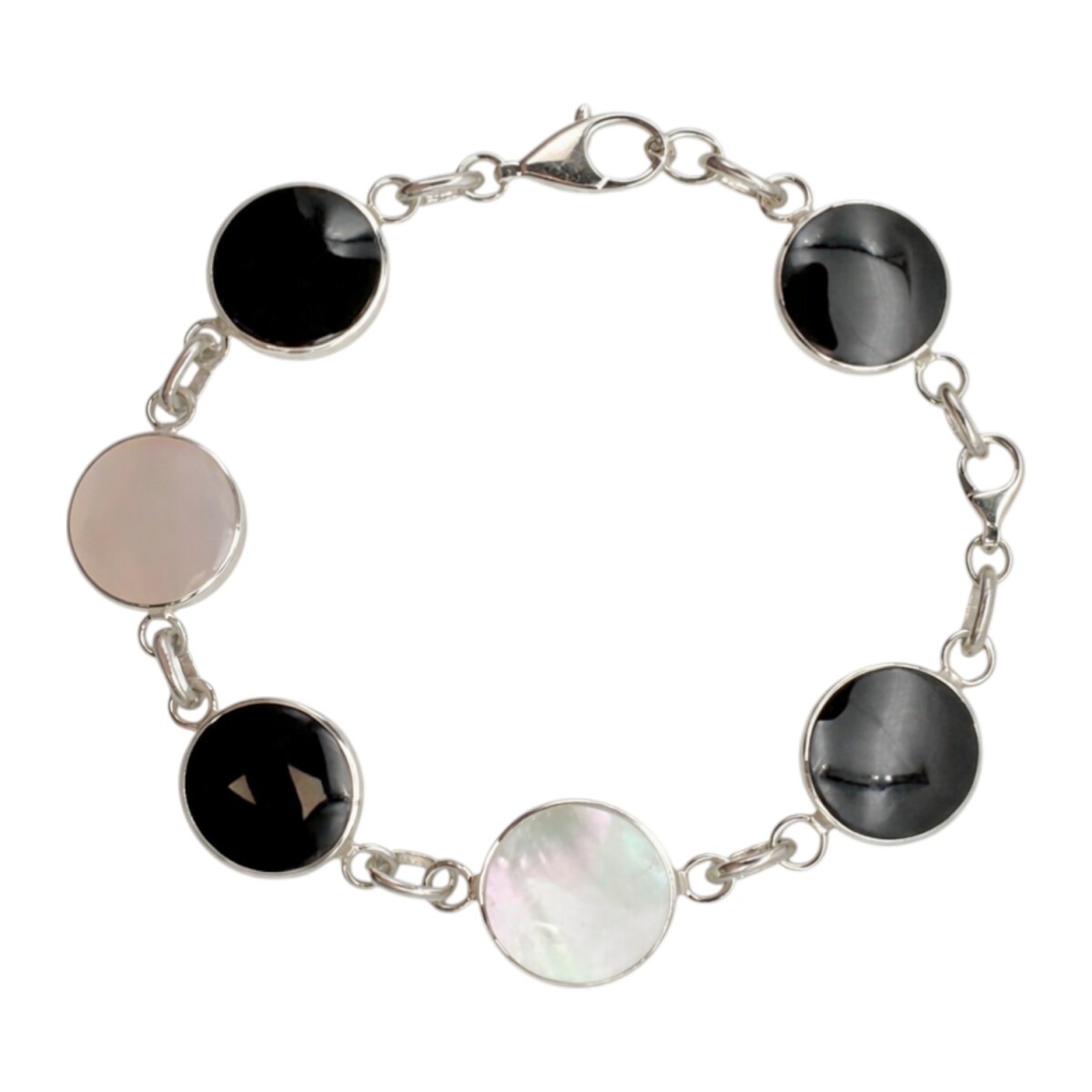Pulsera circulos - Plata 925 - piedra nacar - piedra onix - PU3894 - conpiedra 