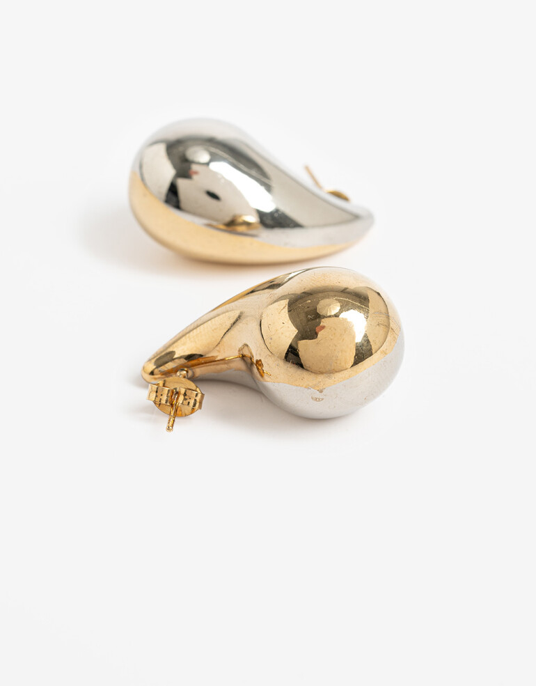 Aros Colgantes Cortos Metal Aros Cortos De Acero Biplating - Combinacion Bicolor