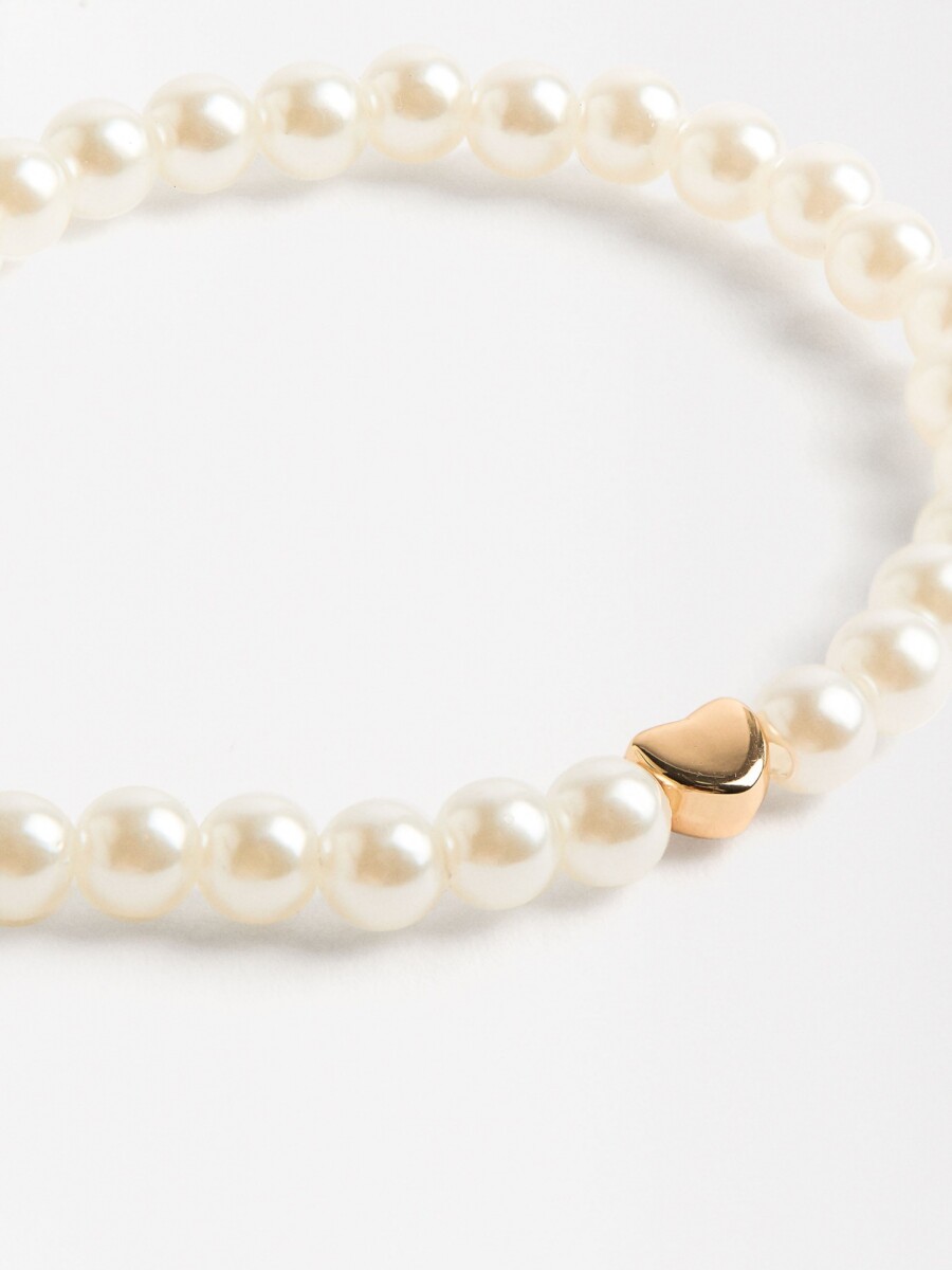 Pulsera De Perlas Con Corazón blanco