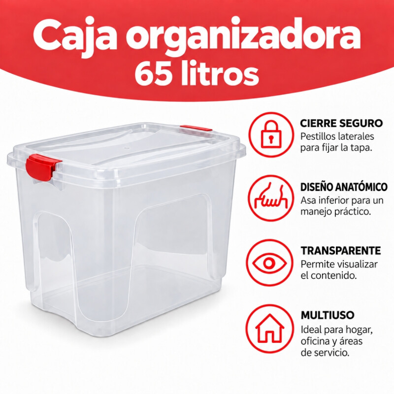 Set x3 Caja organizadora 65 lts TRANSPARENTE