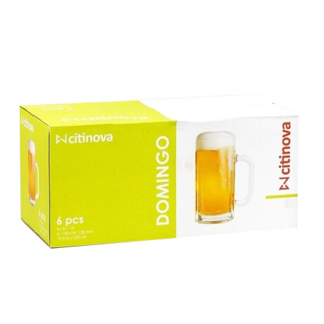 Set X6 Jarras Vasos Cerveza Domingo en Vidrio 540Ml Citinova Transparente