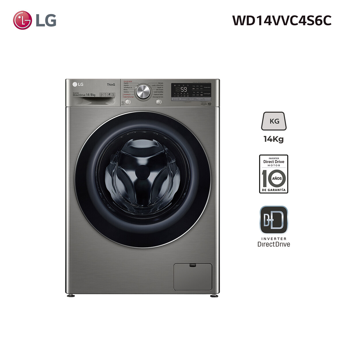Lavasecarropas Frontal Lg WD14VVC4S6C Inverter 14KG 