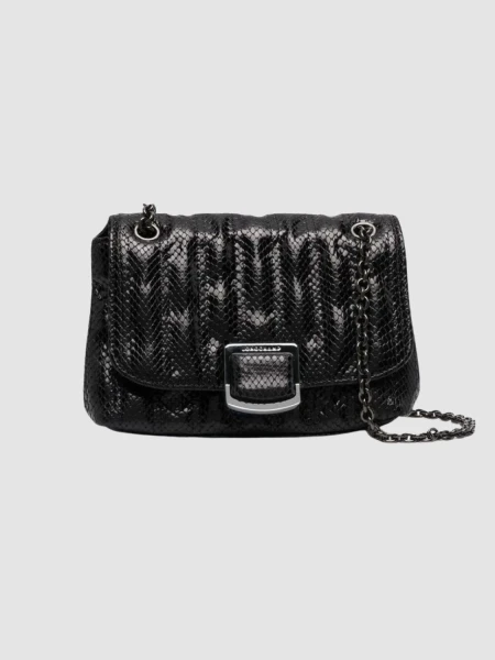 Longchamp -Cartera de cuero impreso pitón con solapa, Brioche 0