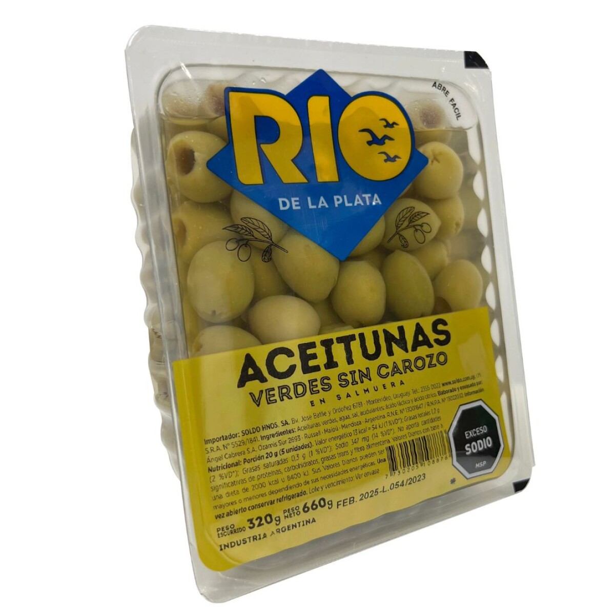 ACEITUNAS BANDEJA VERDES S/CAROZO RIO DE LA PLATA 660 GR 
