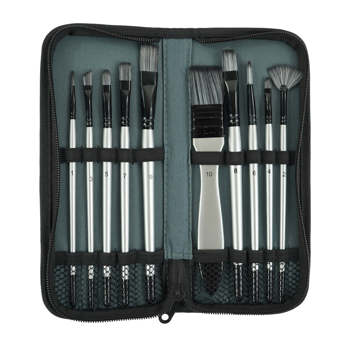 PINCELES SET X10PCS DIF MEDIDAS EN ESTUCHE C/CIERRE 23X9.5X2.3CM 