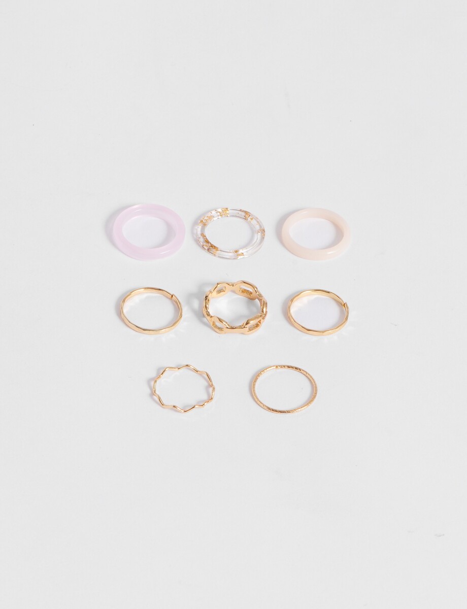 Set de anillos acrilico rosa - dorado 