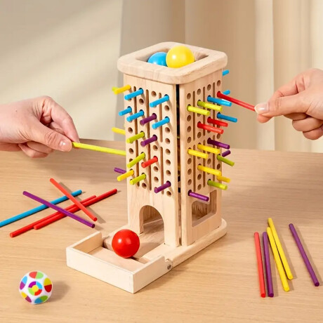 Juego de mesa infantil de madera con palitos y bolas de colores Sc