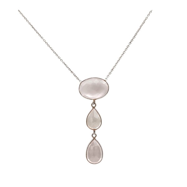 Conjunto Triple-Plata rodinada 925-Piedra Cuarzo rosa-CJ2040 conpiedra