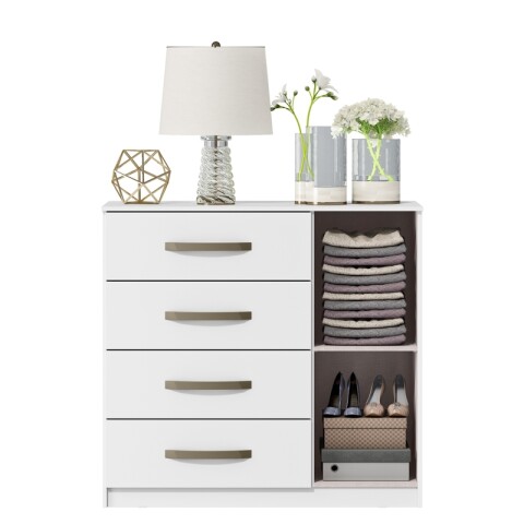 Cómoda Cajonera para Dormitorio de 4 Cajones y 1 Puerta en MDP - Blanco Cómoda Cajonera para Dormitorio de 4 Cajones y 1 Puerta en MDP - Blanco