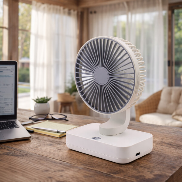 Ventilador Escritorio Recargable Usb Batería 3 Velocidades Color Blanco