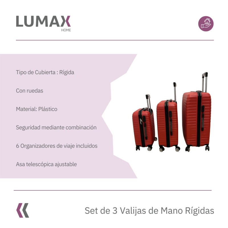 Set de 3 Valijas de Mano Rígidas Rojo