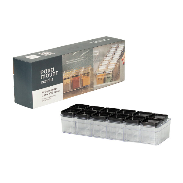CONDIMENTERO LUMINI KIT 13 PIEZAS RECTANGULAR NEGRO TRANSPARENTE