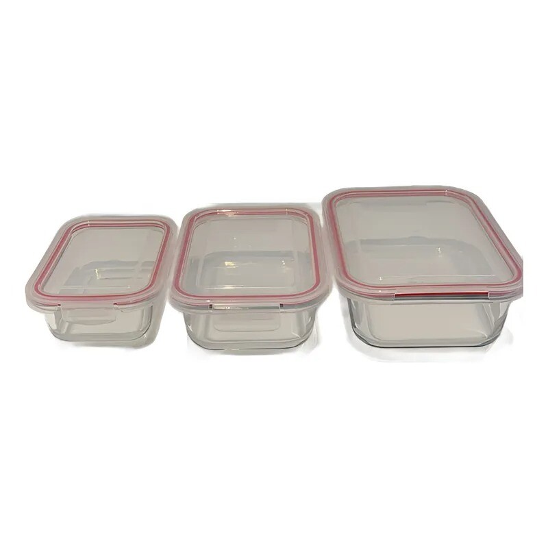 Set x 3 Tuppers Rectangulares de Vidrio c/Trabas - X-XM01-R Set x 3 Tuppers Rectangulares de Vidrio c/Trabas - X-XM01-R