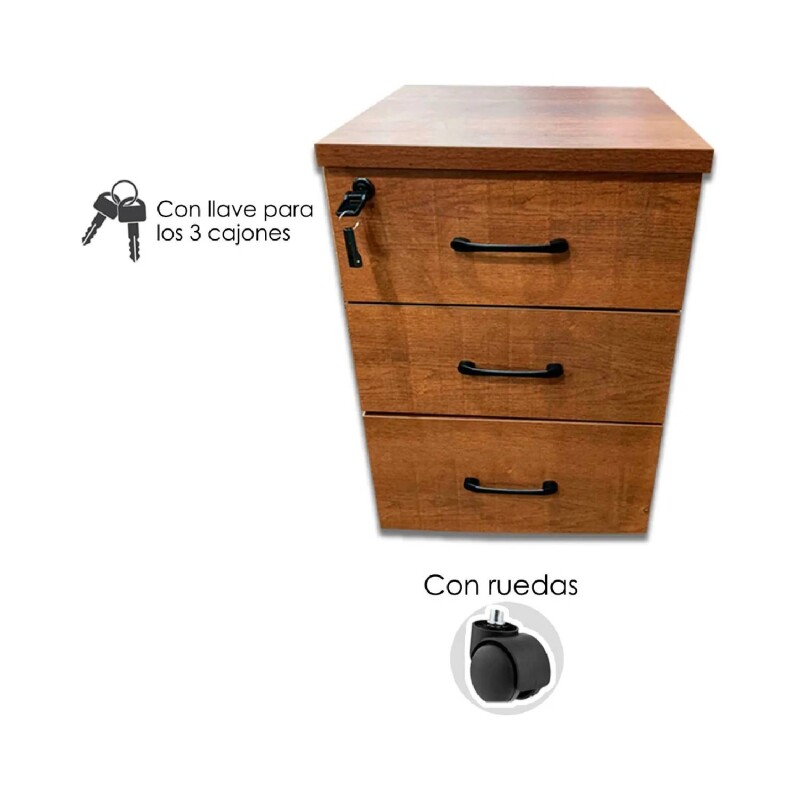 Cajonera con Llave de Madera Melaminico x3 cajones Marron
