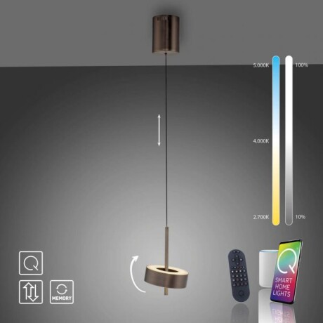 Colgante led orientable 9w 14cm regulable a control remoto, Marrón metalizado oscuro Colgante led orientable 9w 14cm regulable a control remoto, Marrón metalizado oscuro