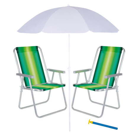 Set Sombrilla + Sillas x2 Alum 120Kg + Saca Arena Playa MOR Verde