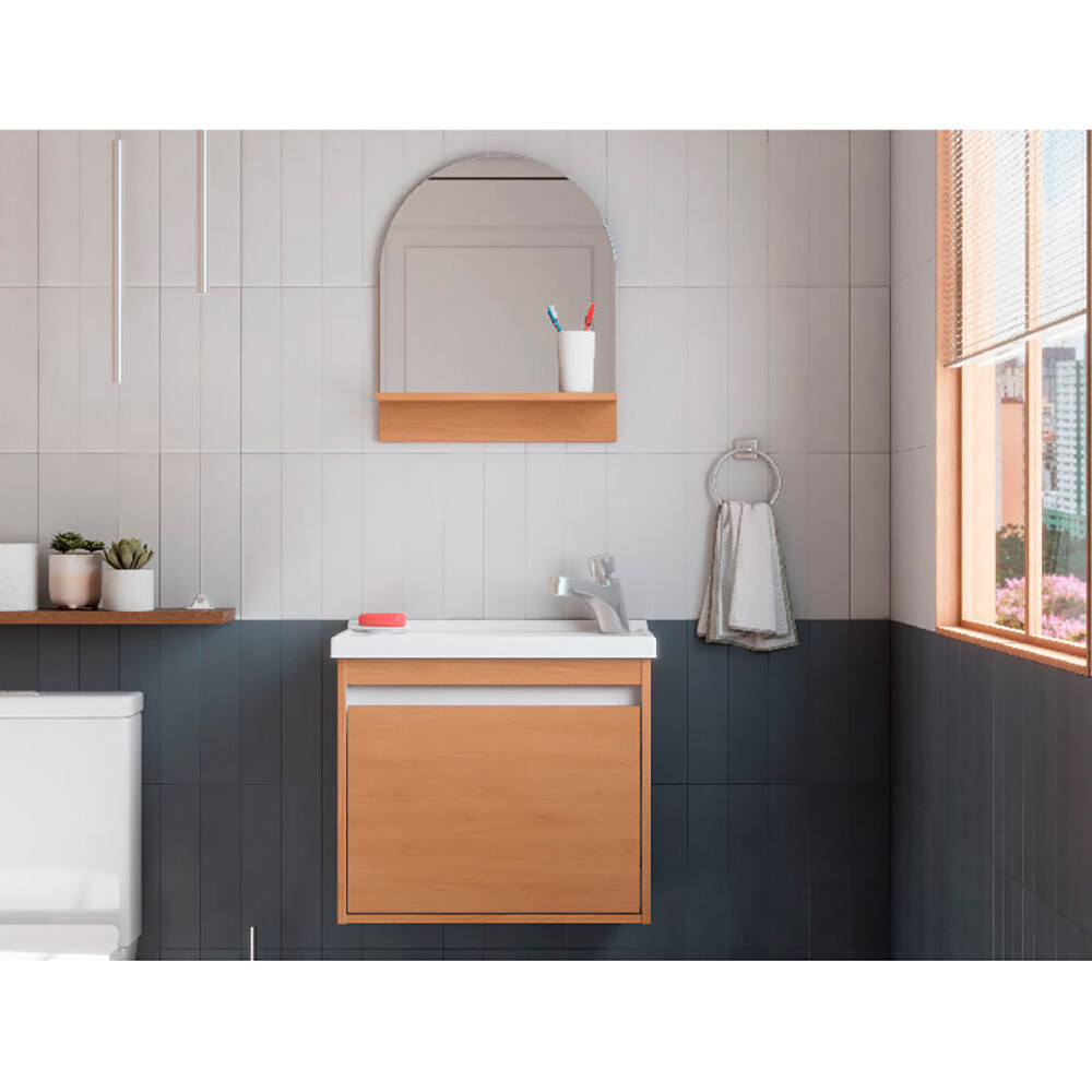 MUEBLE DE BAÑO AÉREO CON ESPEJO LAVATORIO DE MARMOL SINTÉTICO Mueble De Baño Aéreo Con Espejo Lavatorio De Marmol Sintético